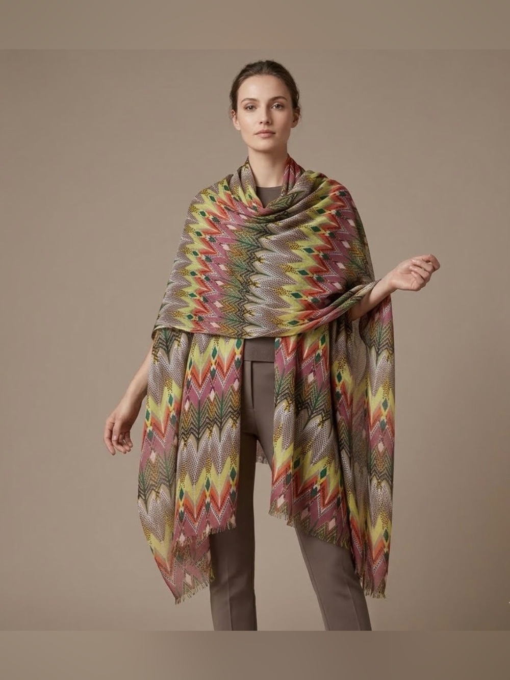 Anthropologie Multicolor Chevron Knit Wrap Scarf